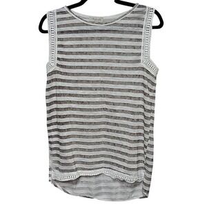 Belusso Striped Tank Top Crochet Trim Sleeveless Casual‎ Blouse